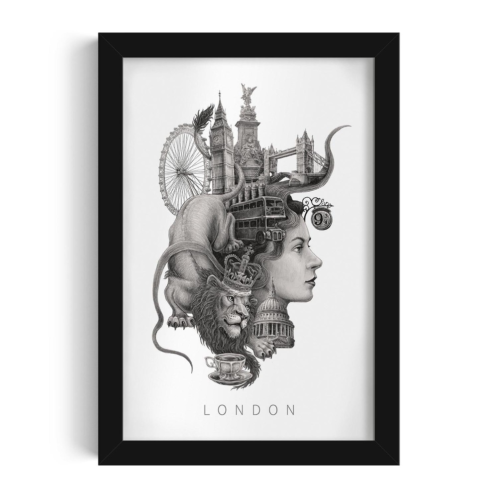 Obraz v černém rámu Londýn Černá a bílá