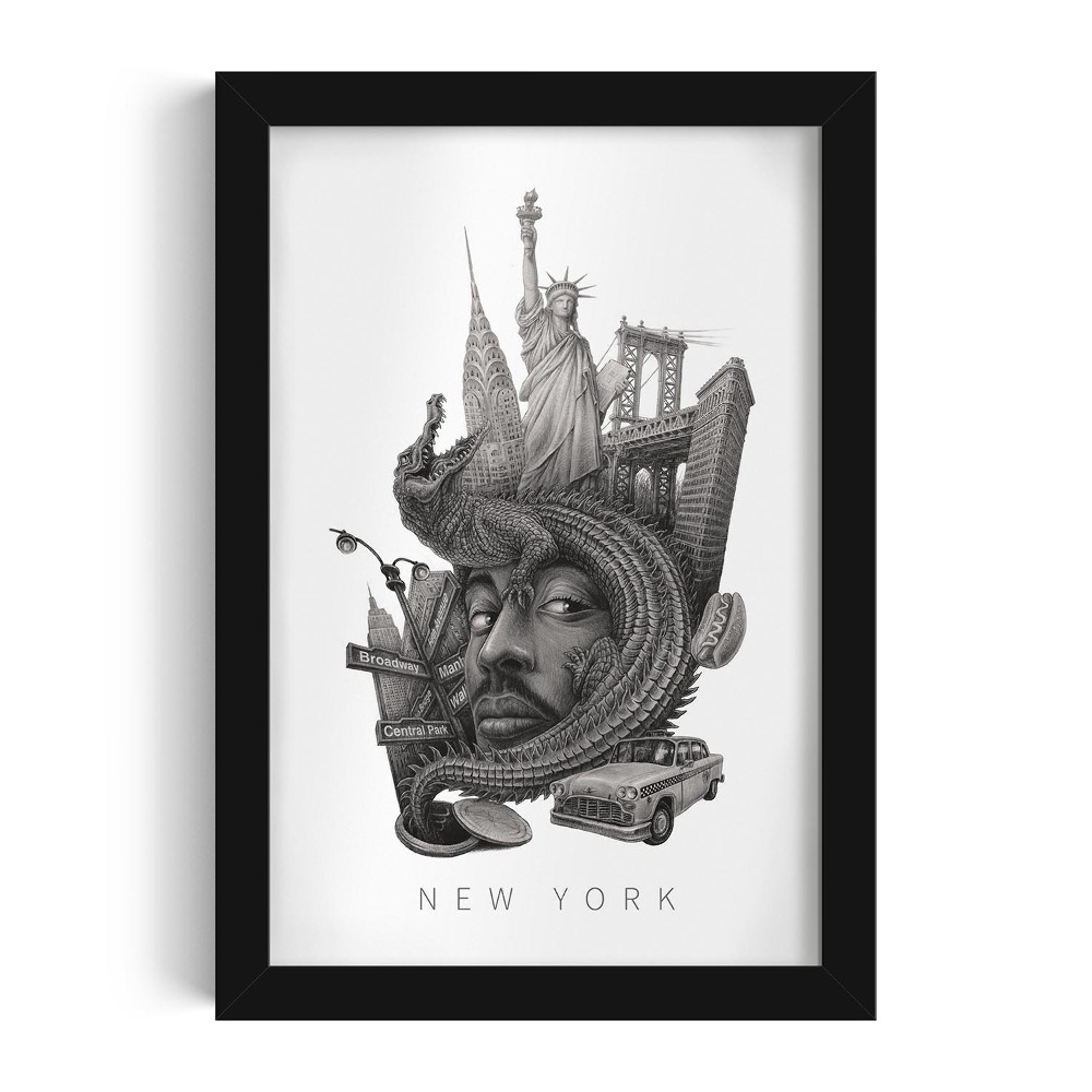 Obraz v černém rámu New York Černá a bílá