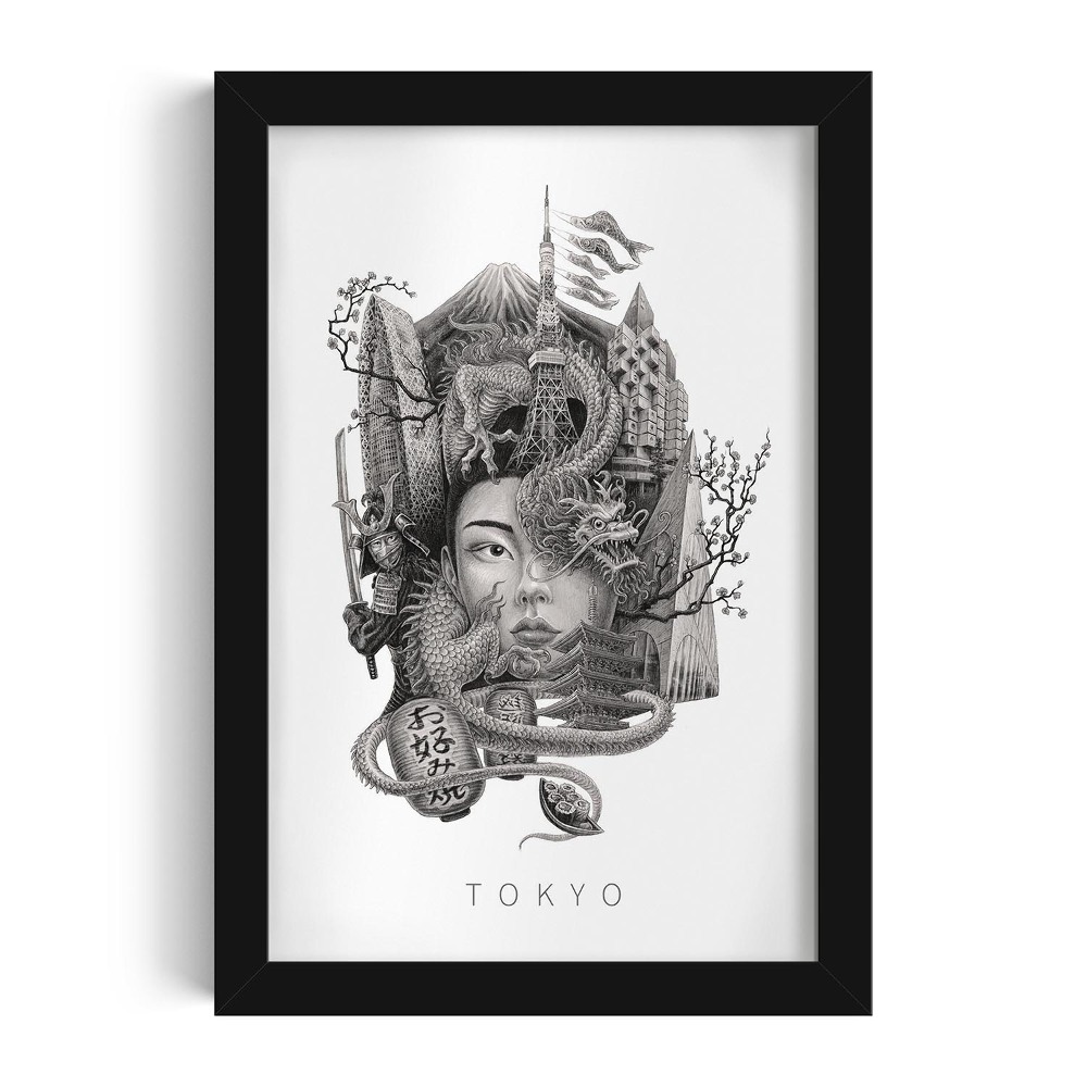 Obraz v černém rámu od Alicji Kocurek Tokio Černá a bílá