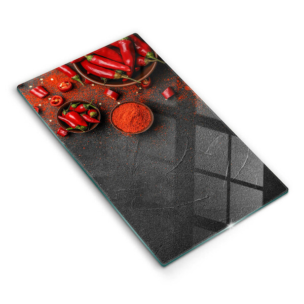 Skleněné krájecí prkénko Červené chilli papričky