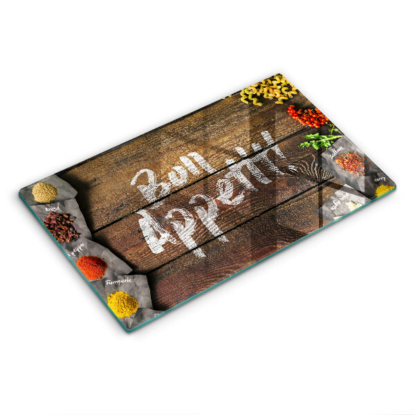 Skleněná deska do kuchyně Tabulky s nápisem Bon Appetit