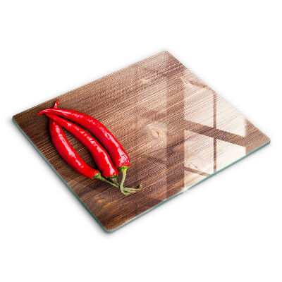 Skleněná deska do kuchyně 60x52 cm Chilli papričky na dřevě