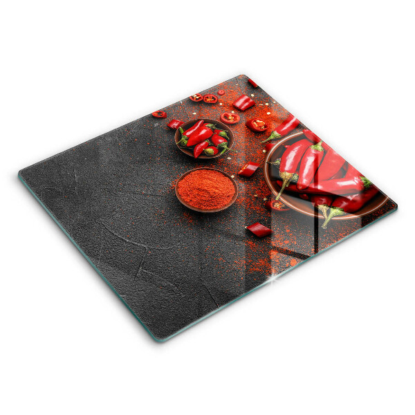 Krájecí prkénko skleněné 60x52 cm Červené chilli papričky