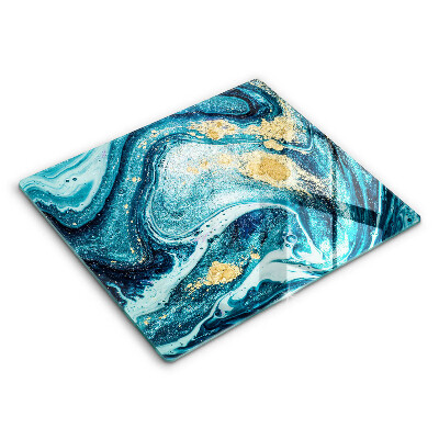 Skleněné krájecí prkénko 60x52 cm Modrozlatá abstrakce