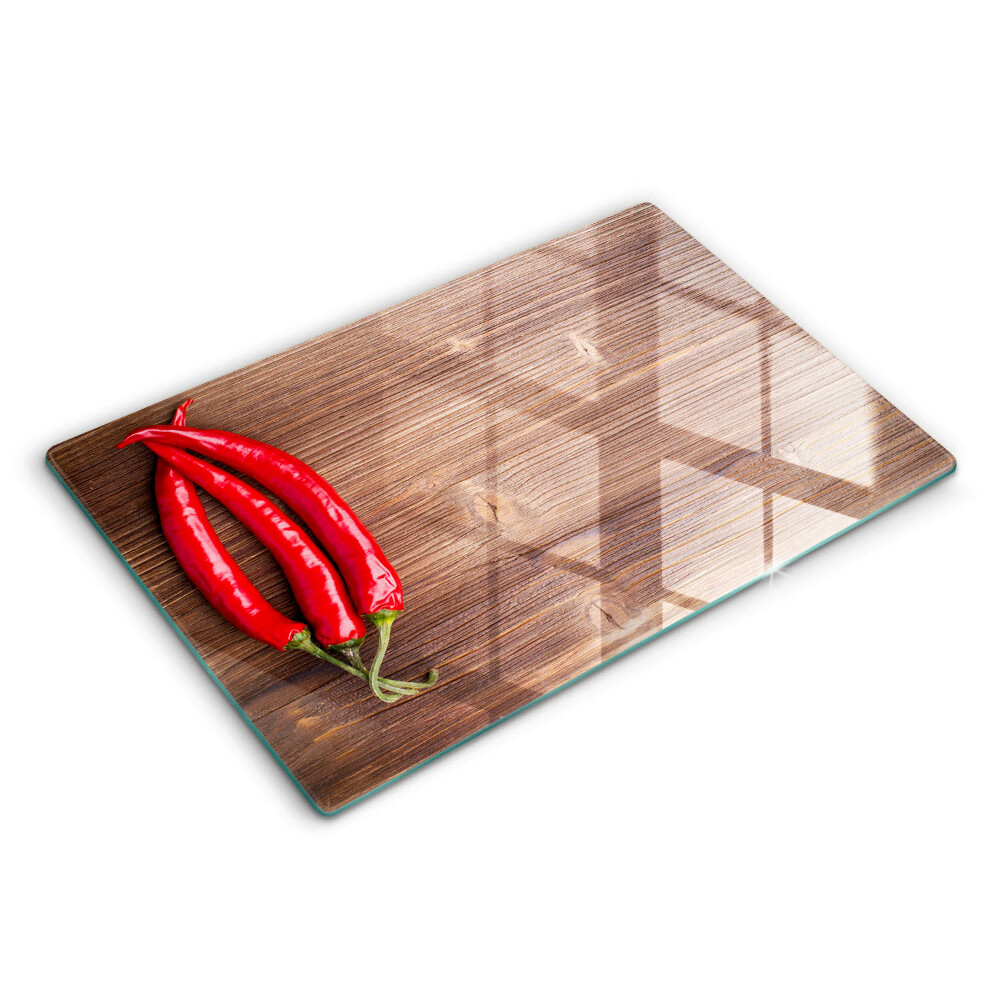 Skleněná deska do kuchyně 80x52 cm Chilli papričky na dřevě
