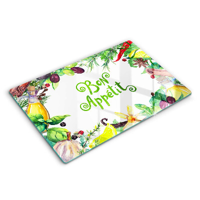 Skleněné krájecí prkénko 80x52 cm Nápis Bon Appetit