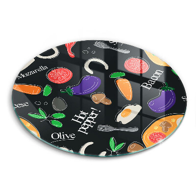 Skleněná krájecí deska okrągła Ilustrace potravin