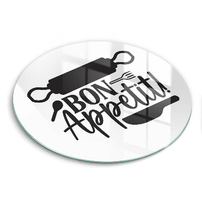 Skleněná deska do kuchyně okrągła Nápis Bon Appetit
