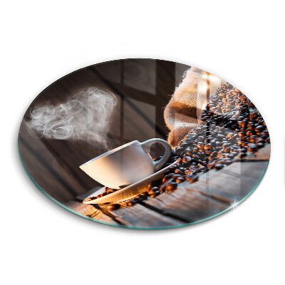 Skleněné krájecí prkénko okrągła Šálek kávy a srdce