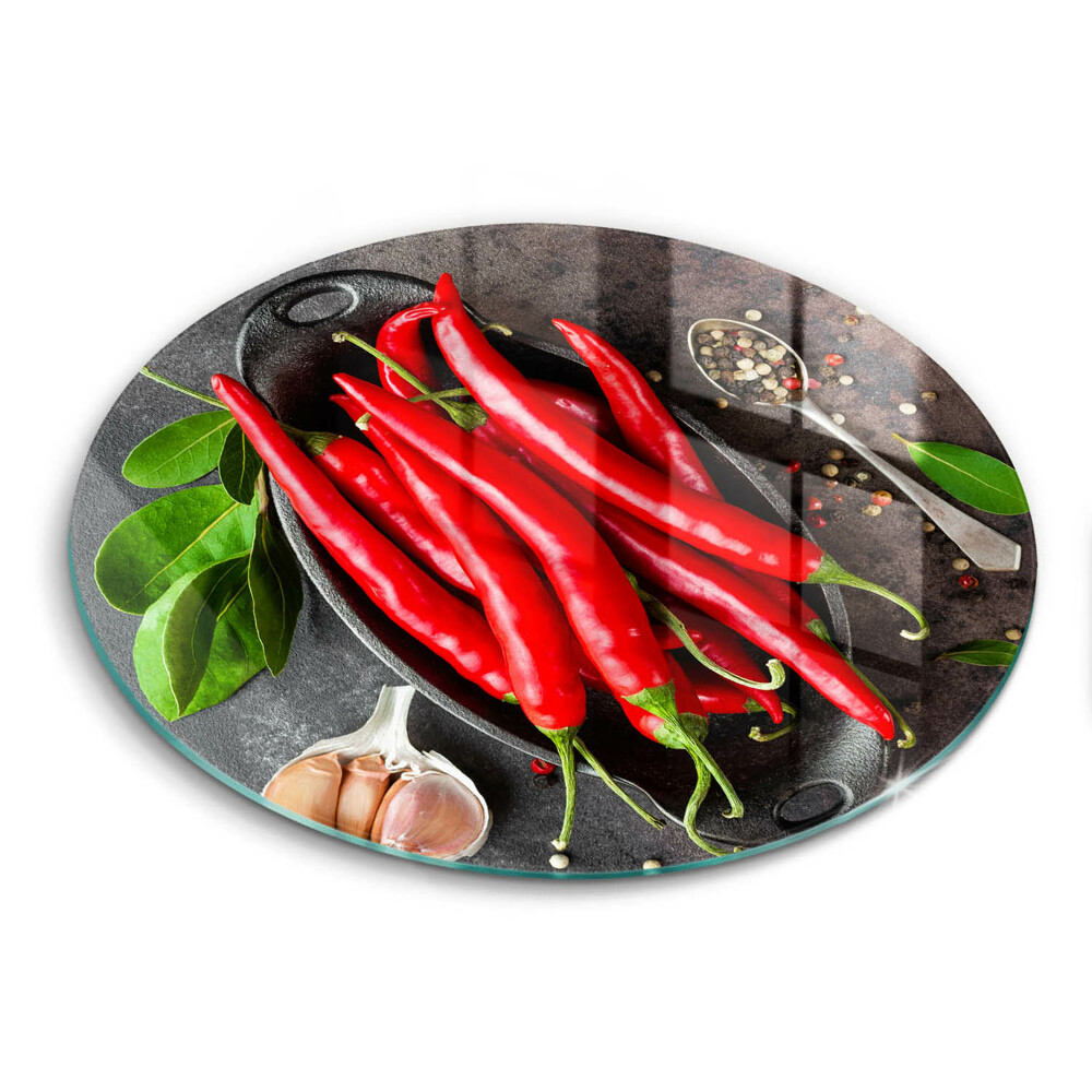 Skleněné krájecí prkénko okrągła Červené chilli papričky
