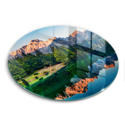 Skleněné krájecí prkénko okrągła Les a horské jezero