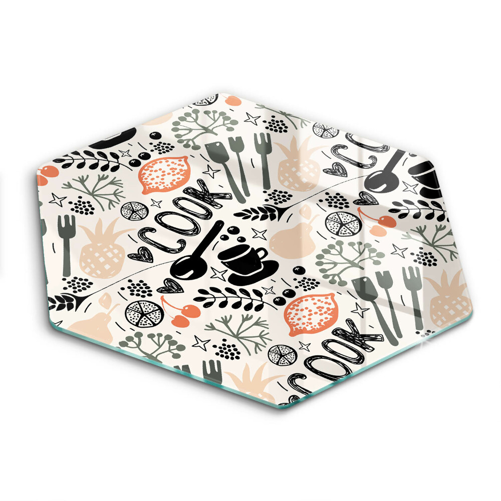 Skleněné krájecí prkénko Ilustrativní motiv kuchyně