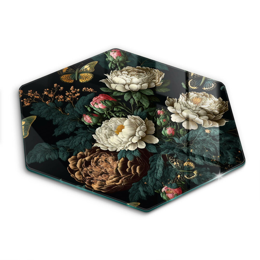 Skleněné krájecí prkénko Vintage květy pivoněk