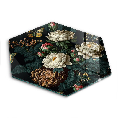 Skleněné krájecí prkénko Vintage květy pivoněk