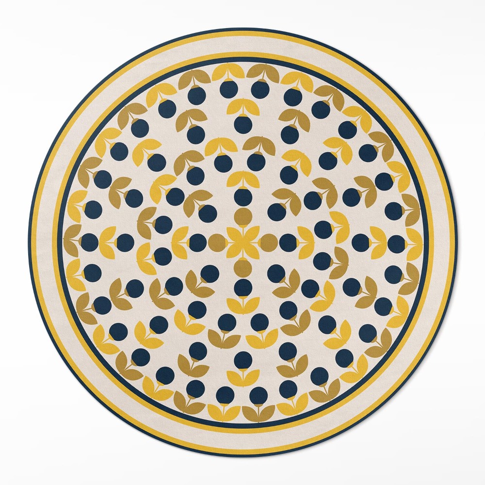 Kulatý vinylový koberec Drobná kvítka a listy pravidelný vzor