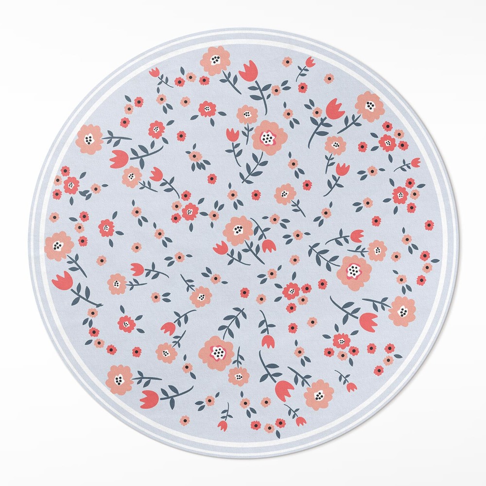 Kulatý vinylový koberec Jemné květiny v pastelových barvách