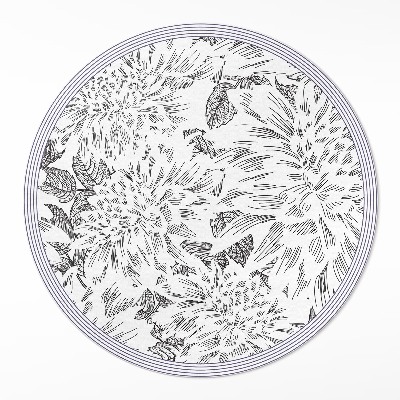 Kulatý vinylový koberec Skica květin stylová louka