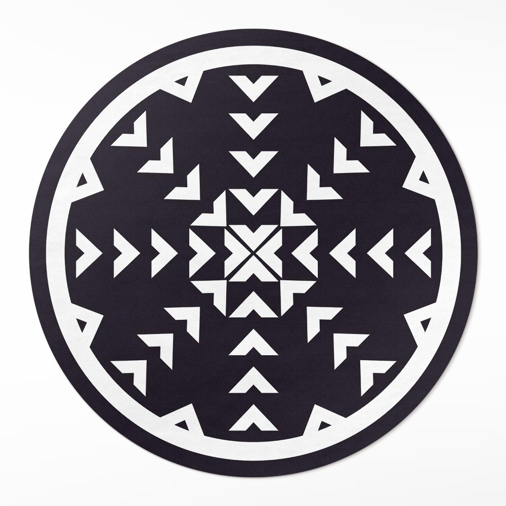 Kulatý vinylový koberec Bílé šipky vzor na tmavém pozadí