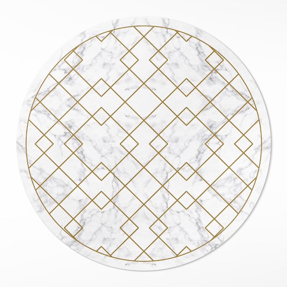 Kulatý vinylový koberec Kosočtverce na světlém mramoru