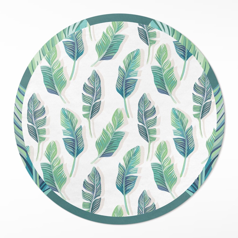 Kulatý vinylový koberec Boho peří v jemném stylu