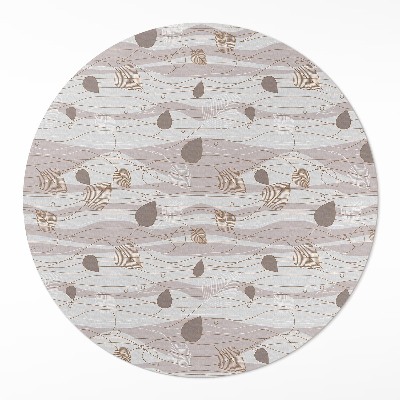 Kulatý vinylový koberec Boho lístky na pozadí vln ilustrace