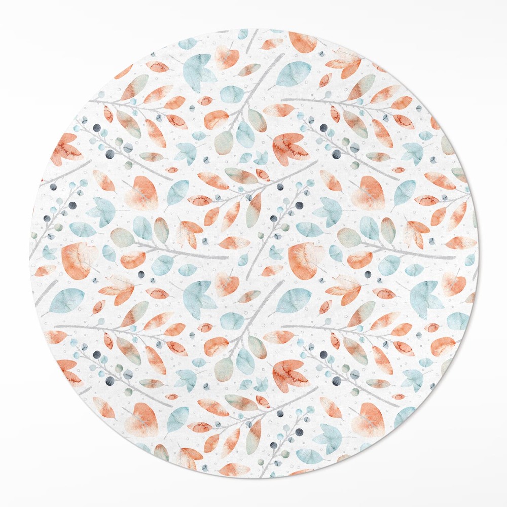 Kulatý vinylový koberec Akvarelové větvičky a lístky boho
