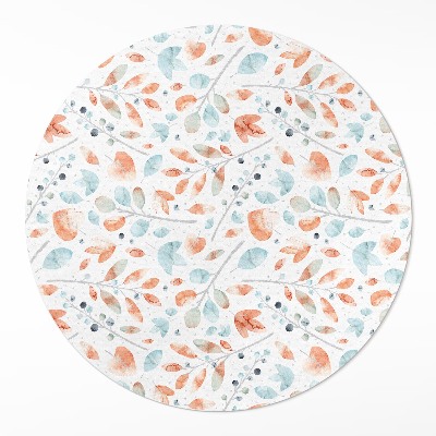 Kulatý vinylový koberec Akvarelové větvičky a lístky boho