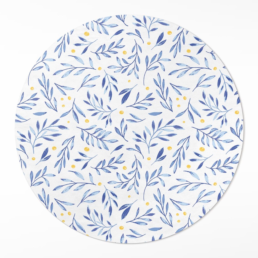 Kulatý vinylový koberec Akvarelové větvičky lístky tečky boho