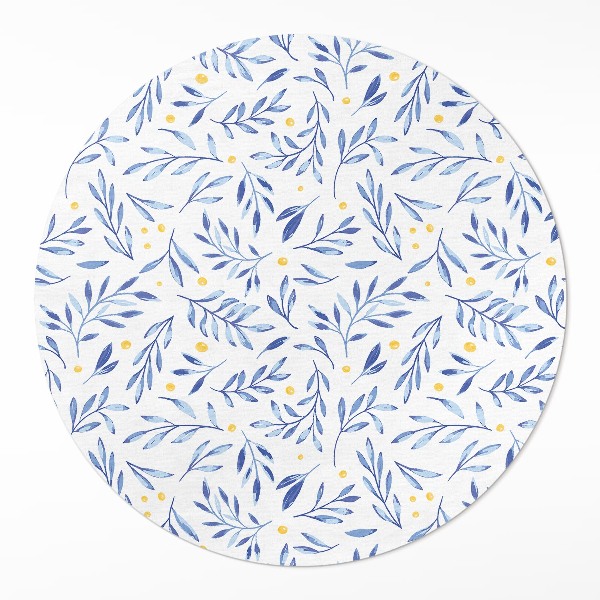 Kulatý vinylový koberec Akvarelové větvičky lístky tečky boho