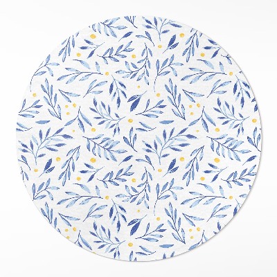 Kulatý vinylový koberec Akvarelové větvičky lístky tečky boho