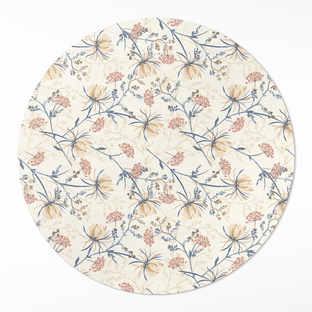 Kulatý vinylový koberec Květinová louka jemný vzor boho