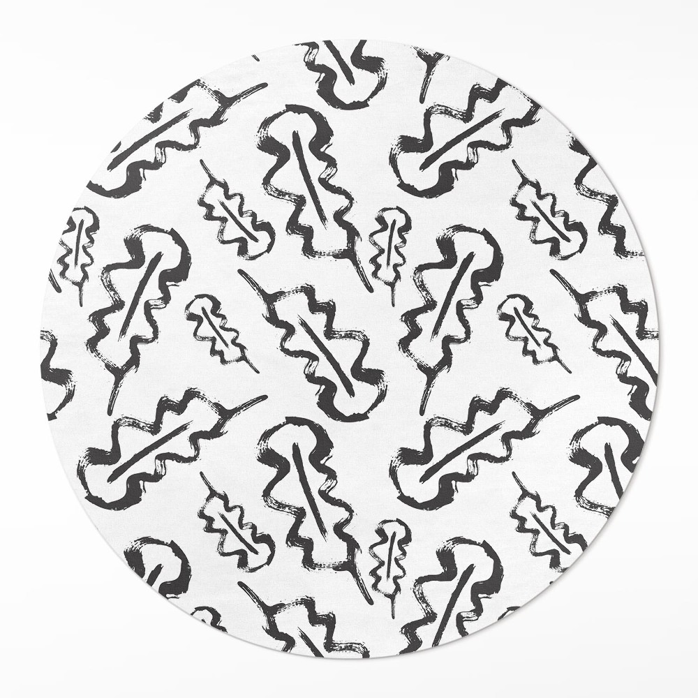 Kulatý vinylový koberec Malované listy v minimalistickém stylu