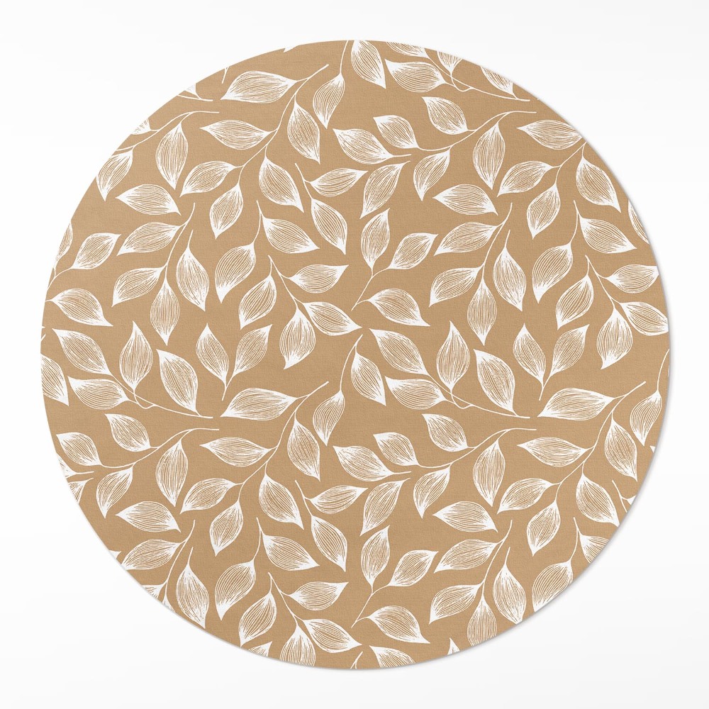 Kulatý vinylový koberec Boho lineární větvičky s listy