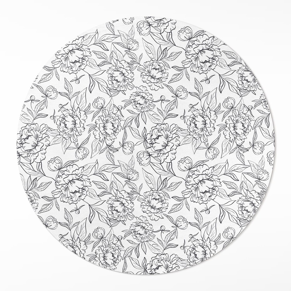 Kulatý vinylový koberec Skica pivoněk a listů vintage