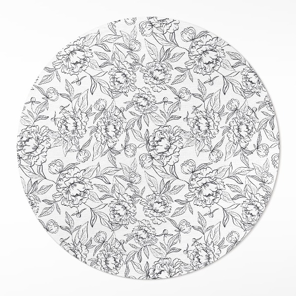 Kulatý vinylový koberec Skica pivoněk a listů vintage