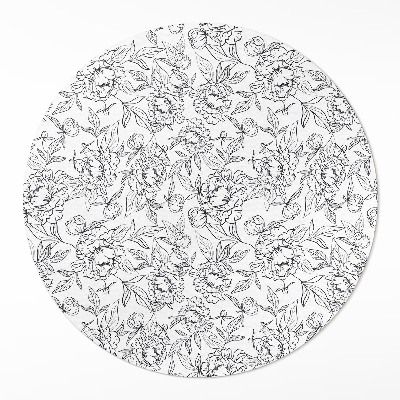Kulatý vinylový koberec Skica pivoněk a listů vintage