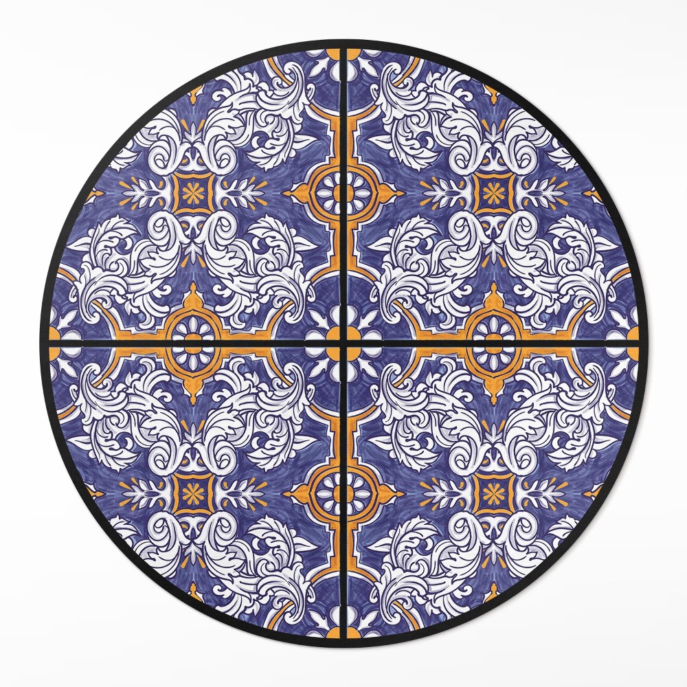 Kulatý vinylový koberec Stylové dlaždice s rostlinnými ornamenty