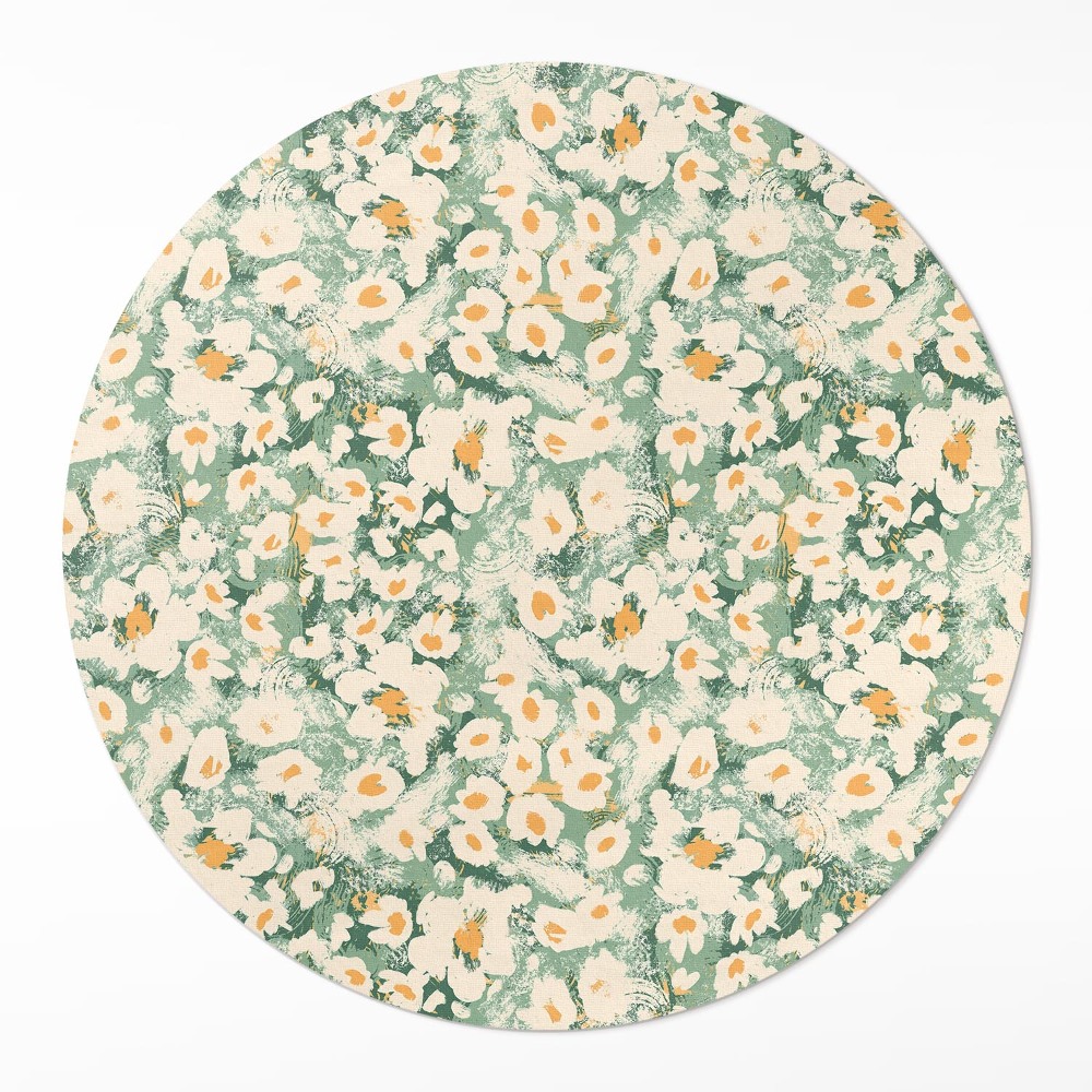 Kulatý vinylový koberec Polní louka malované květiny abstrakce