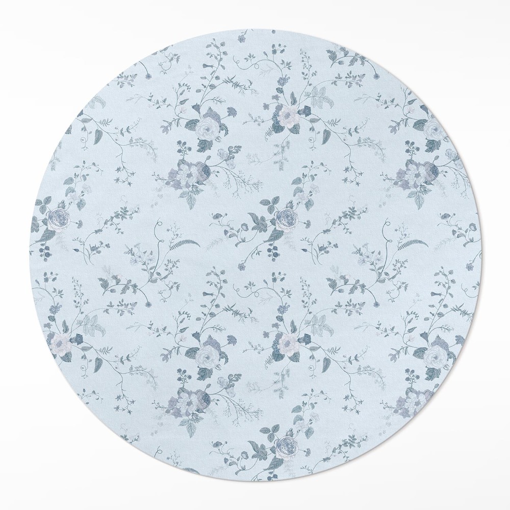 Kulatý vinylový koberec Malované jemné květiny na louce