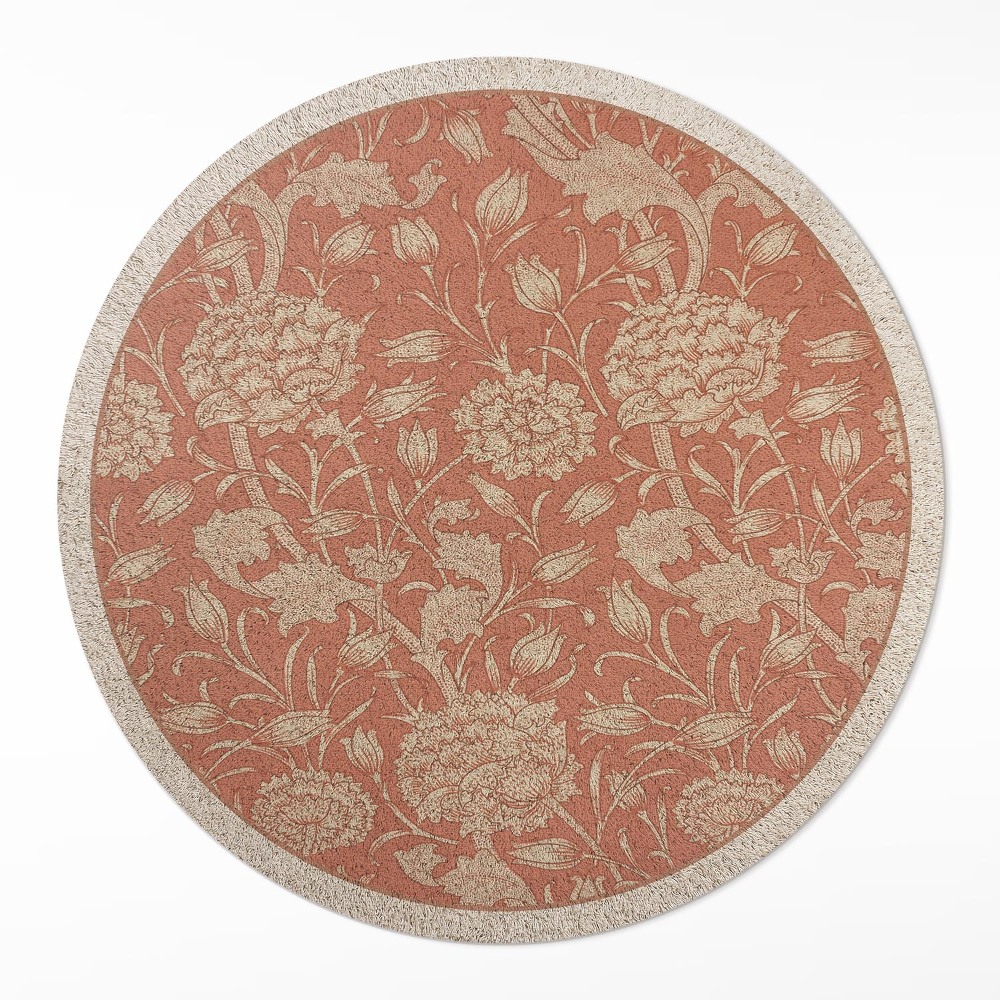 Kulatý vinylový koberec Vyšívané květiny ve vintage stylu