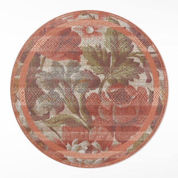 Kulatý vinylový koberec Retro vyšisované květiny