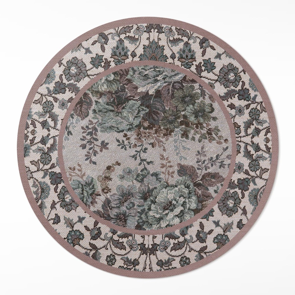 Kulatý vinylový koberec Ozdobné květiny na textilii