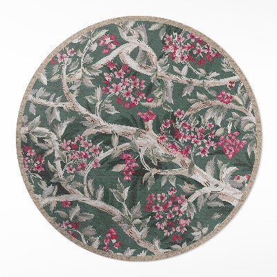 Kulatý vinylový koberec Větve s listy a květinami vintage