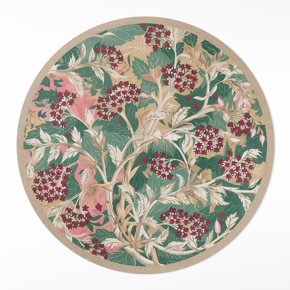 Kulatý vinylový koberec Grafika vegetace vintage květiny a listy