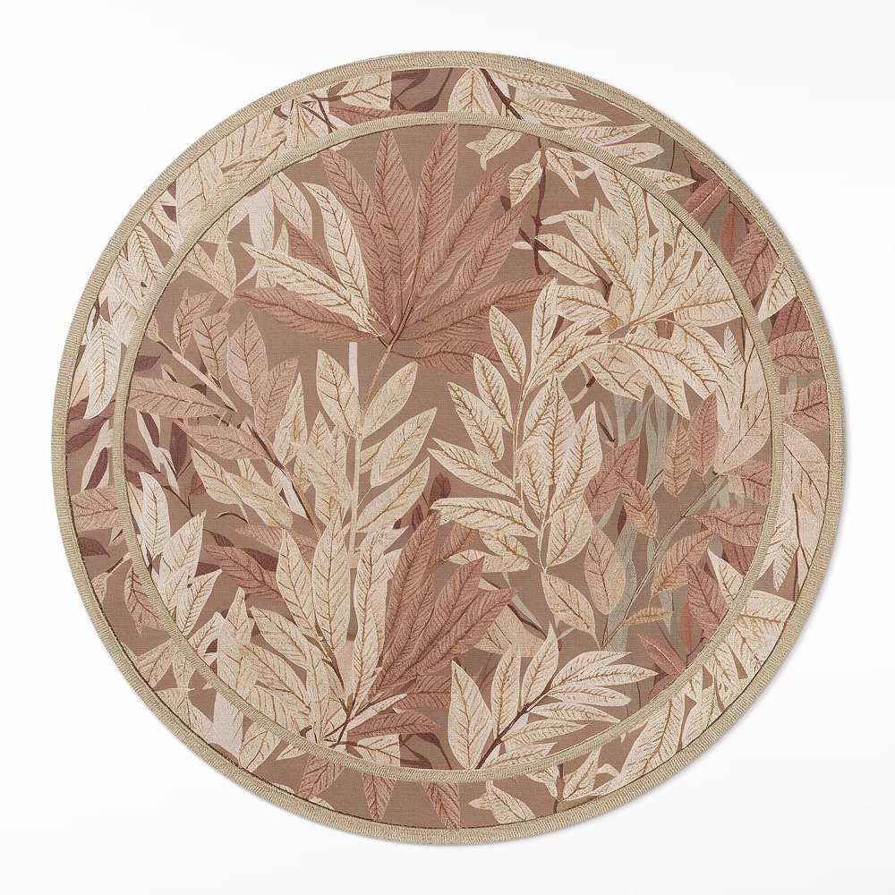 Kulatý vinylový koberec Listy ve stylu boho vintage vegetace