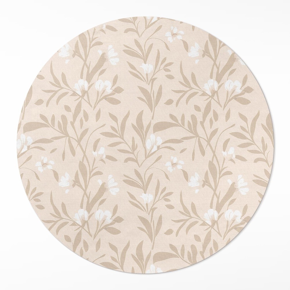 Kulatý vinylový koberec Jemný vzor jemných listů a květin boho