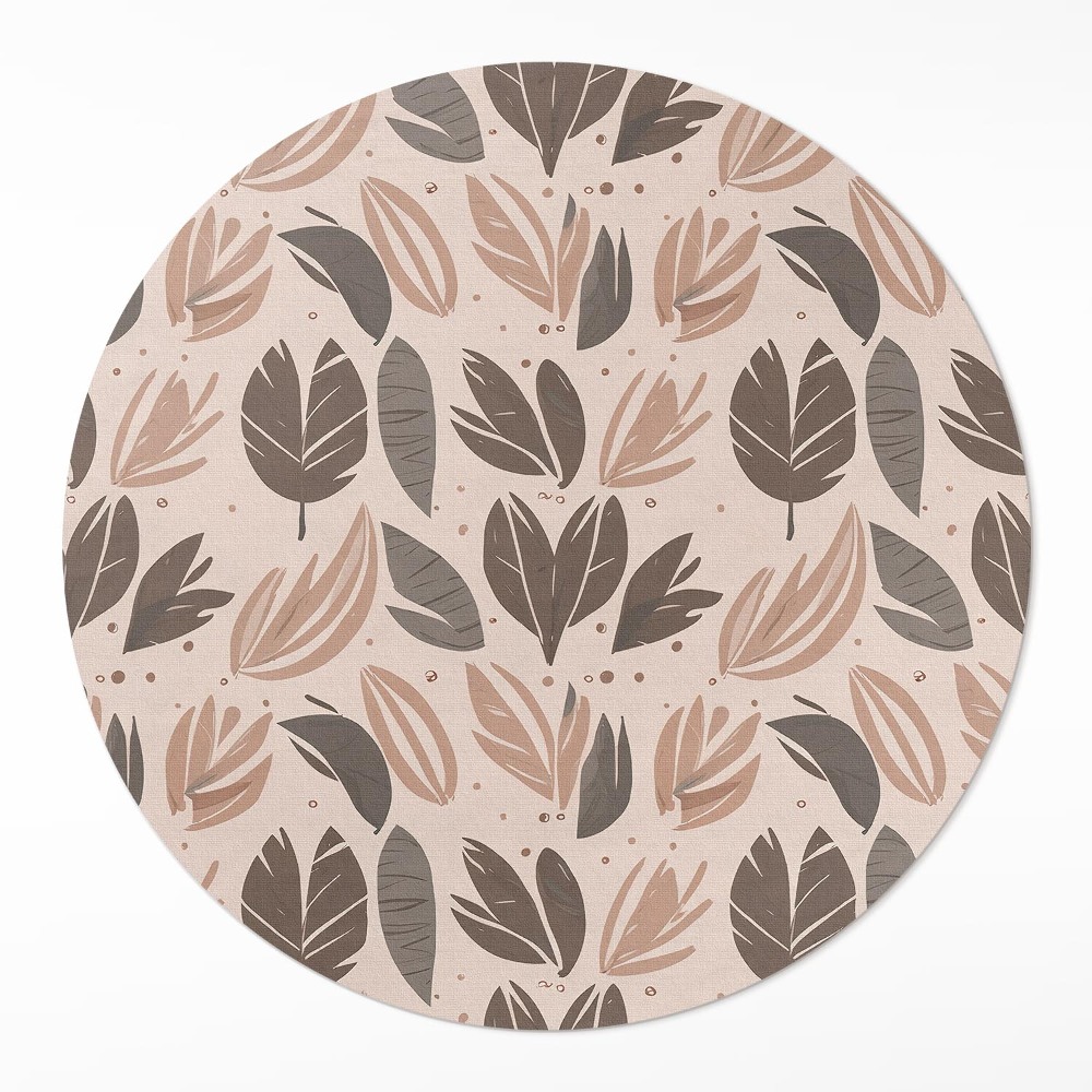Kulatý vinylový koberec Ilustrace boho listů v jemném stylu