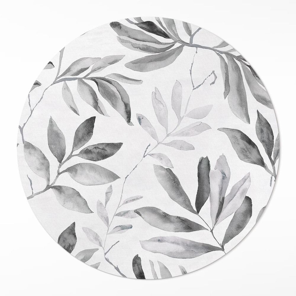 Kulatý vinylový koberec Akvarelové monochromatické jemné listy