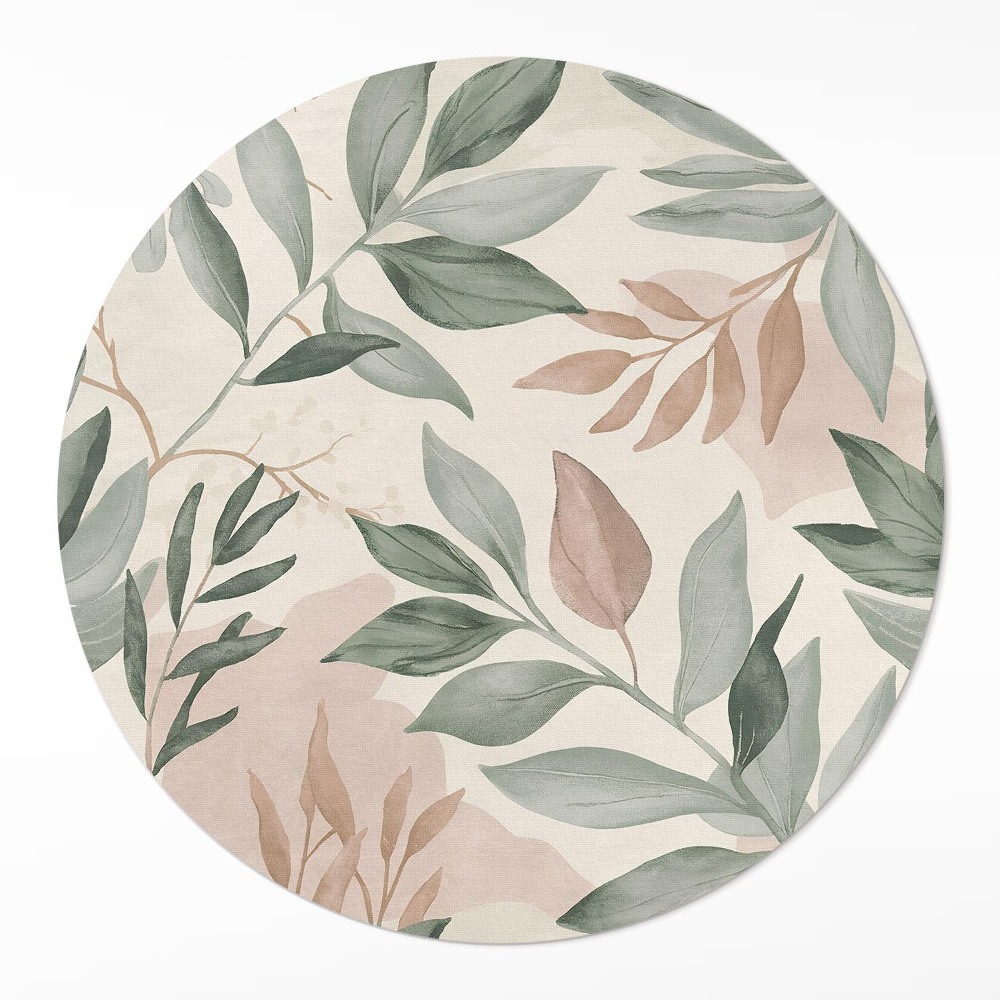 Kulatý vinylový koberec Akvarel jemné větvičky a listy boho