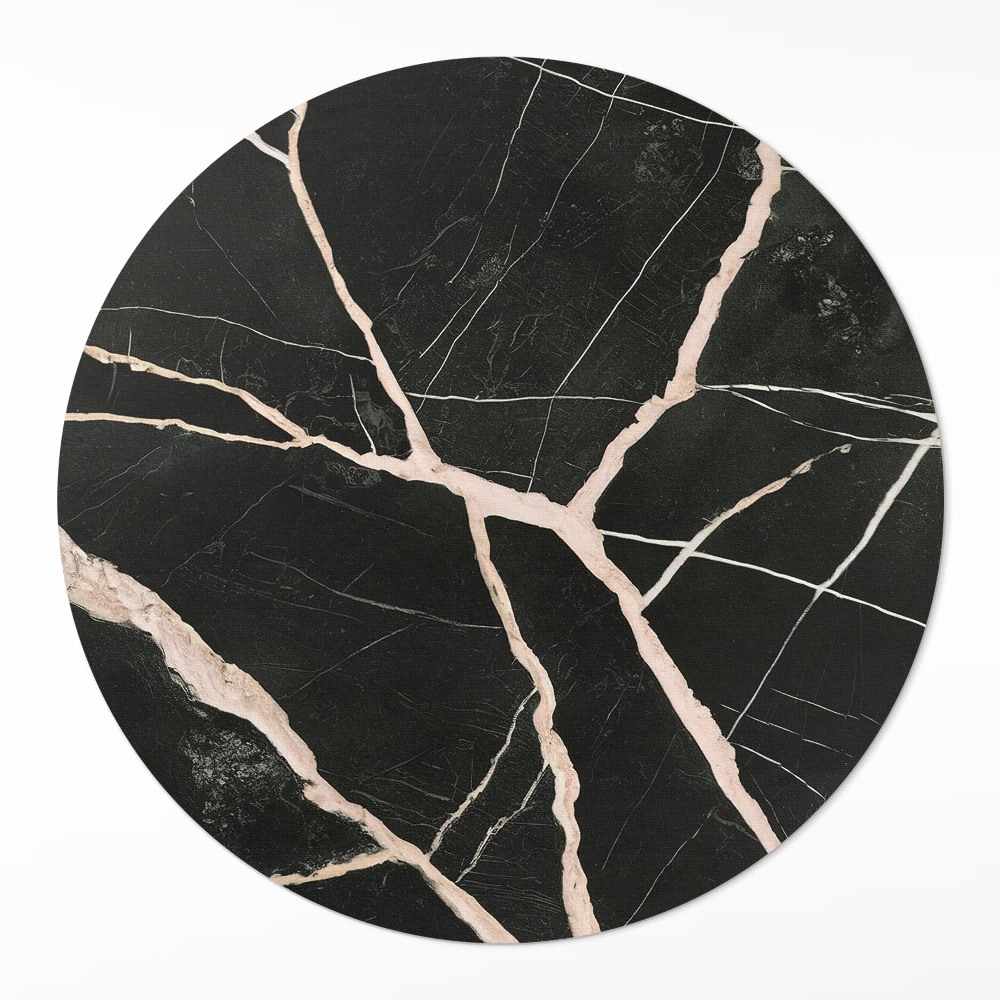 Kulatý vinylový koberec Tmavý popraskaný mramor glamour kontrast